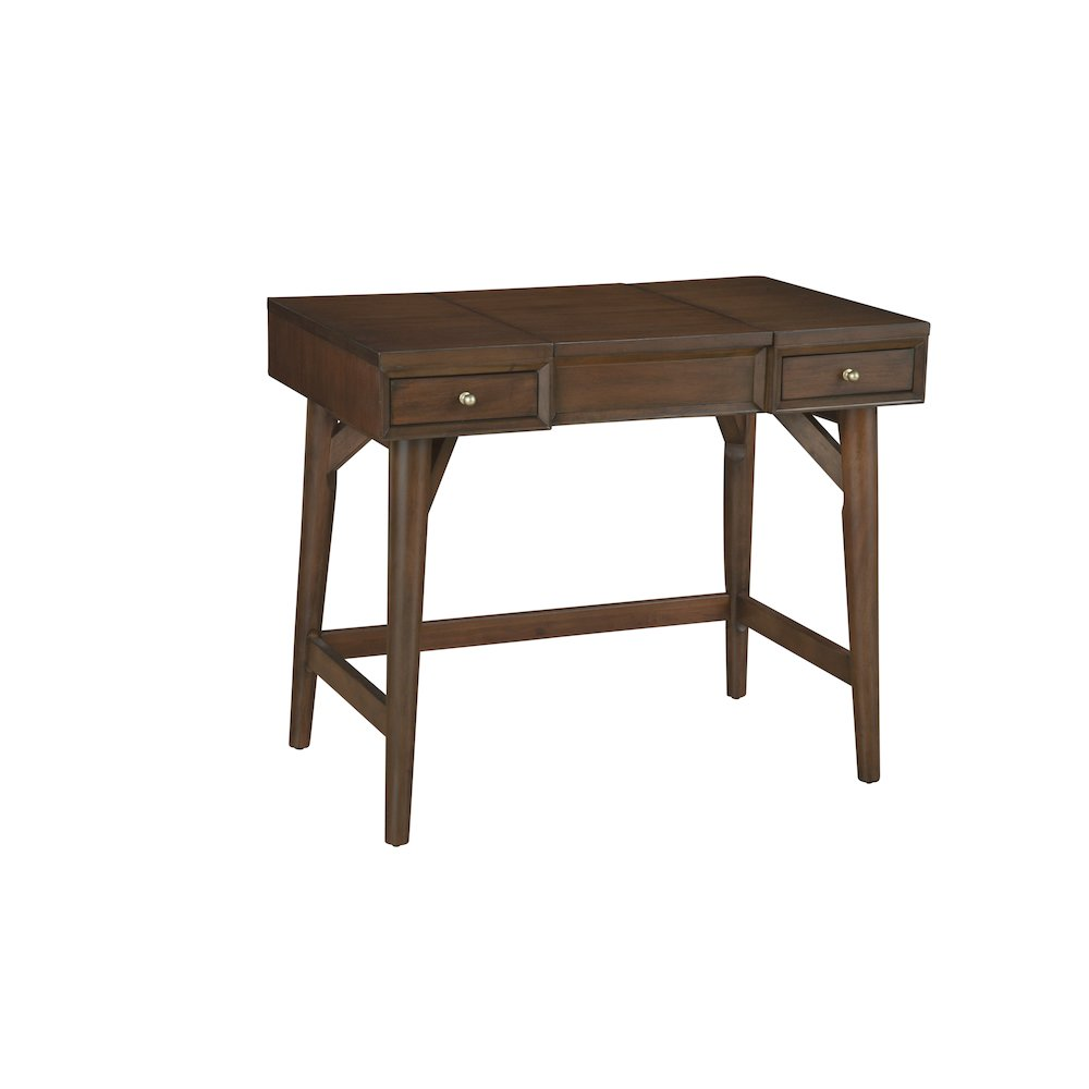 Walnut Flynn Bedroom Vanity by Start2Finish featuring a spacious tabletop, mirror, and sleek storage drawers in a modern design.