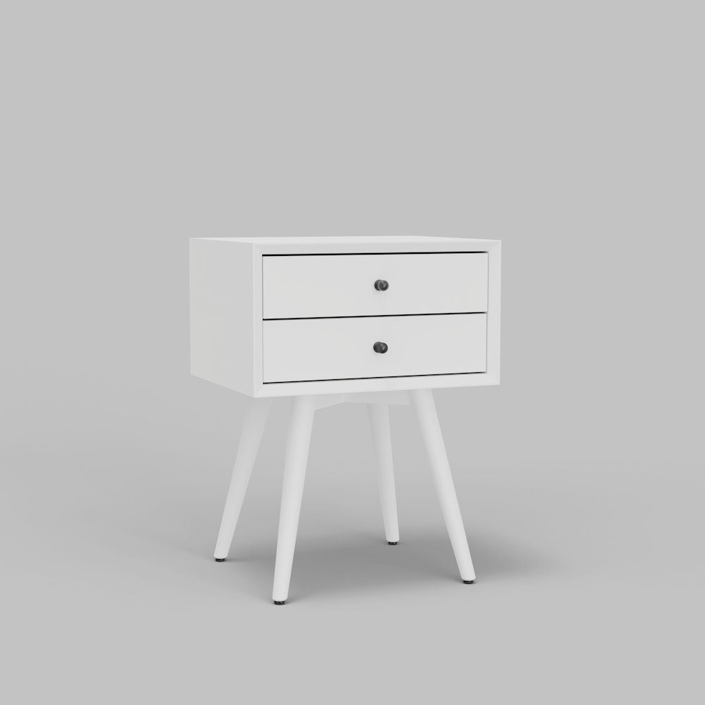 Flynn small white nightstand by Start2Finish with a sleek modern design, featuring a single drawer and open shelf.