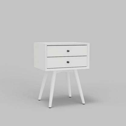Flynn small white nightstand by Start2Finish with a sleek modern design, featuring a single drawer and open shelf.