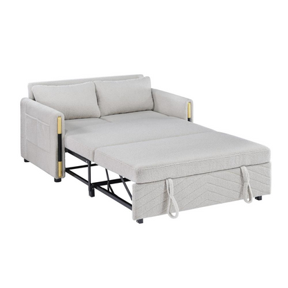Beige Teddy Velvet Sleeper Loveseat by Start2Finish with side pockets, plush velvet upholstery, and cozy design.