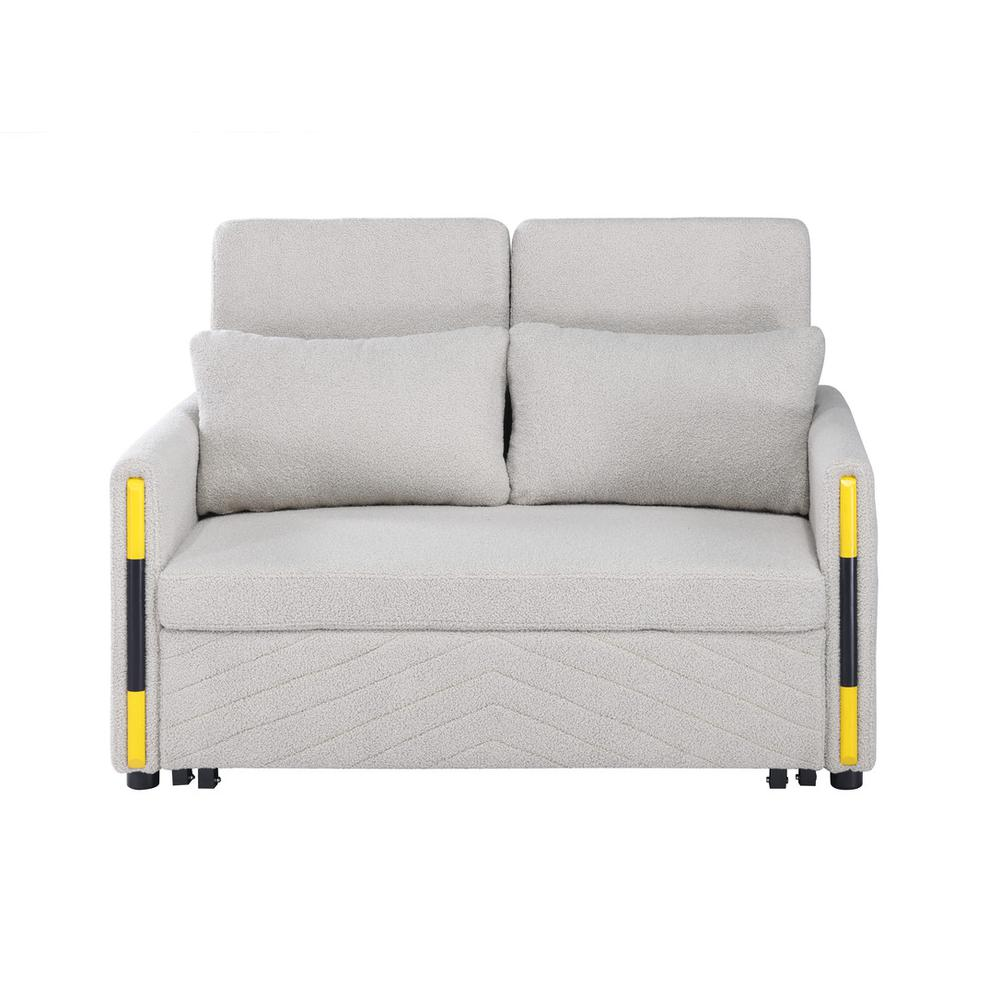 Beige Teddy Velvet Sleeper Loveseat with Side Pockets, soft plush upholstery, and comfortable design for cozy living spaces.