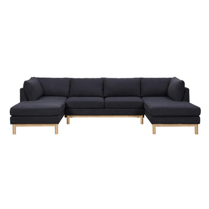 Black Sherpa double chaise U-shape sectional sofa by Start2Finish, showing plush Sherpa fabric and spacious seating layout.