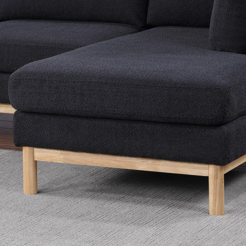 Black Sherpa U-shape sectional sofa by Start2Finish, featuring a double chaise and plush, cozy fabric for comfortable seating.