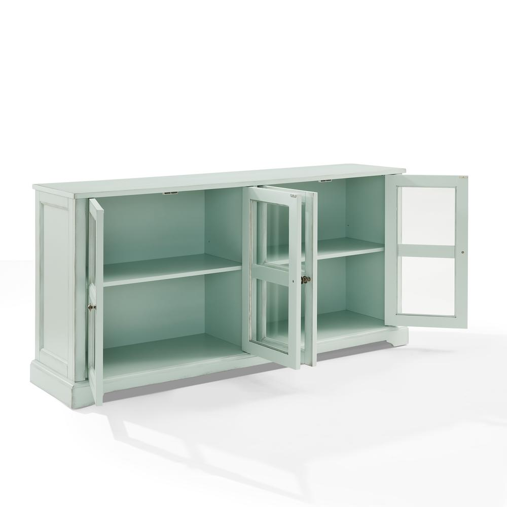 Start2Finish Holbrook glass door sideboard with sleek wood finish and transparent glass panels, modern storage furniture.
