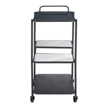 Start2Finish Constanza black bar cart with two shelves and metal frame, ideal for serving drinks and entertaining.