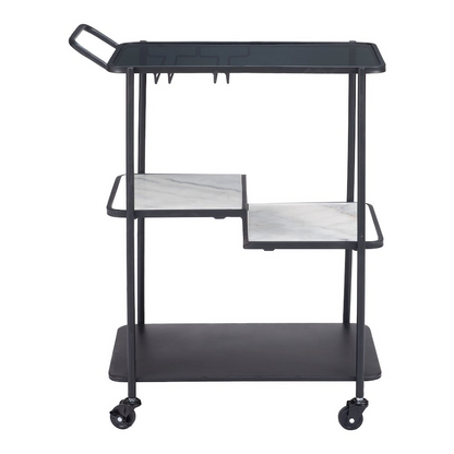 Black Constanza Bar Cart by Start2Finish with three tiers and metal frame, ideal for serving drinks and entertaining.