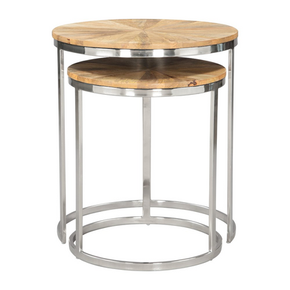 Start2Finish Bari nesting table set in natural wood finish, two-piece furniture with sleek, modern design and smooth surfaces.