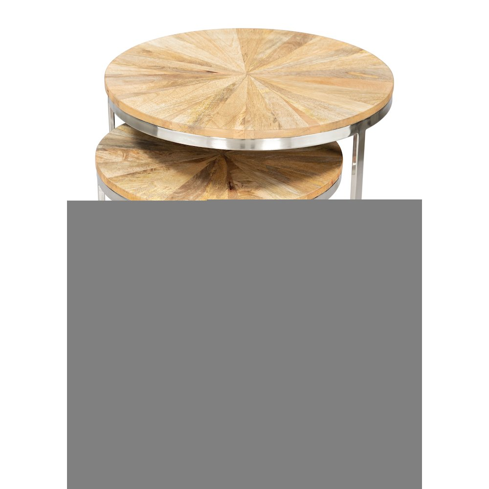 Pair of natural wood Bari nesting tables from Start2Finish, showcasing smooth surfaces and versatile furniture design.