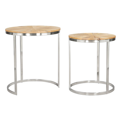 Start2Finish Bari nesting table set with two natural wood-finished tables, featuring sleek, modern furniture design.
