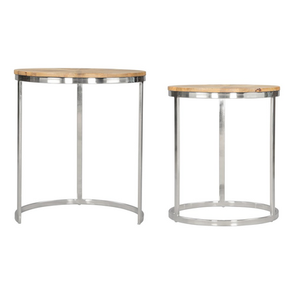 Start2Finish Bari nesting table set with two natural wood-finish tables, ideal for versatile furniture and space-saving decor.