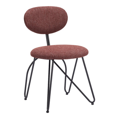 Pair of Novi Dining Chairs by Start2Finish in maroon brown, modern furniture with cushioned seats and sleek wooden legs.