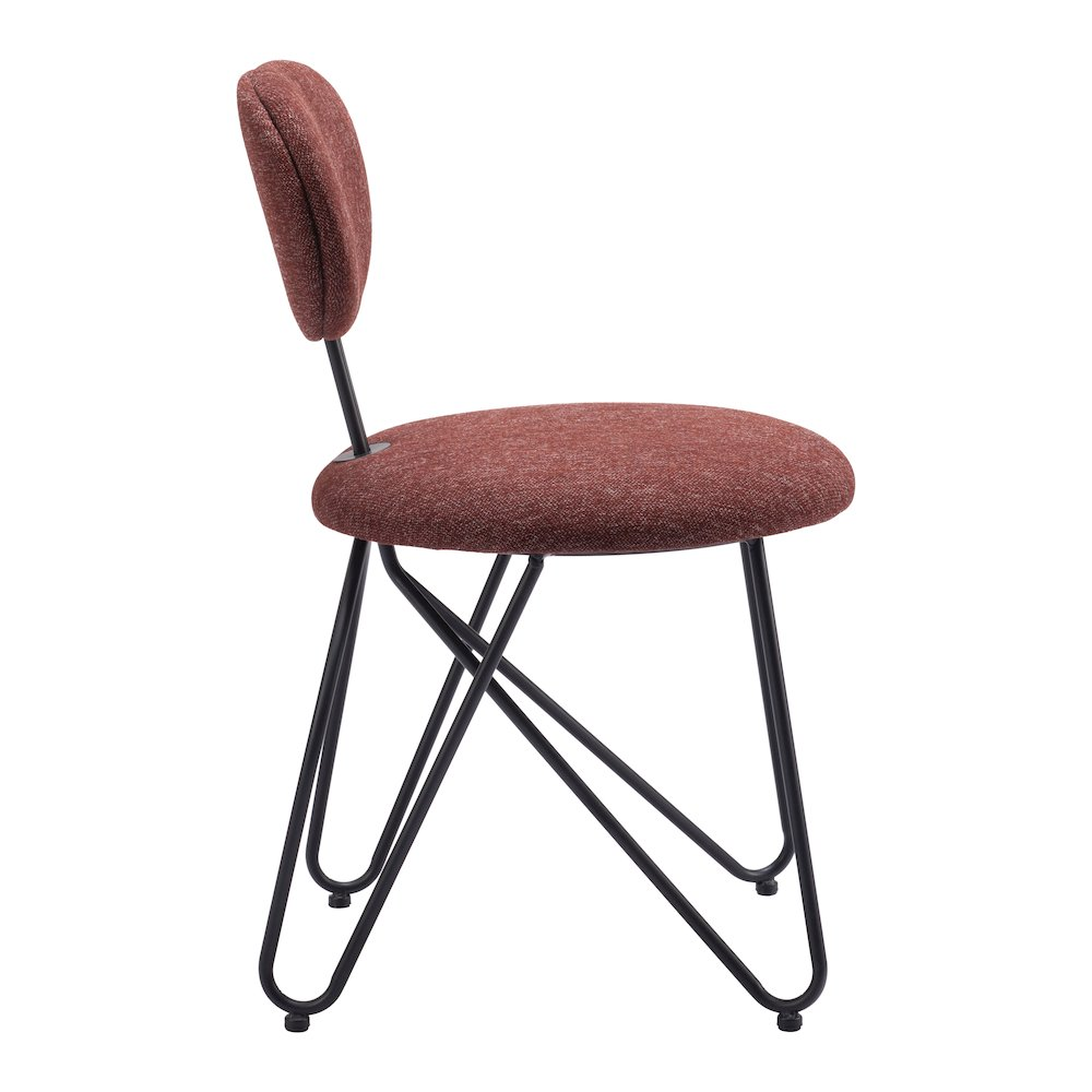 Set of two Novi Dining Chairs by Start2Finish in maroon brown with wooden legs, showcasing cushioned seats and modern design.