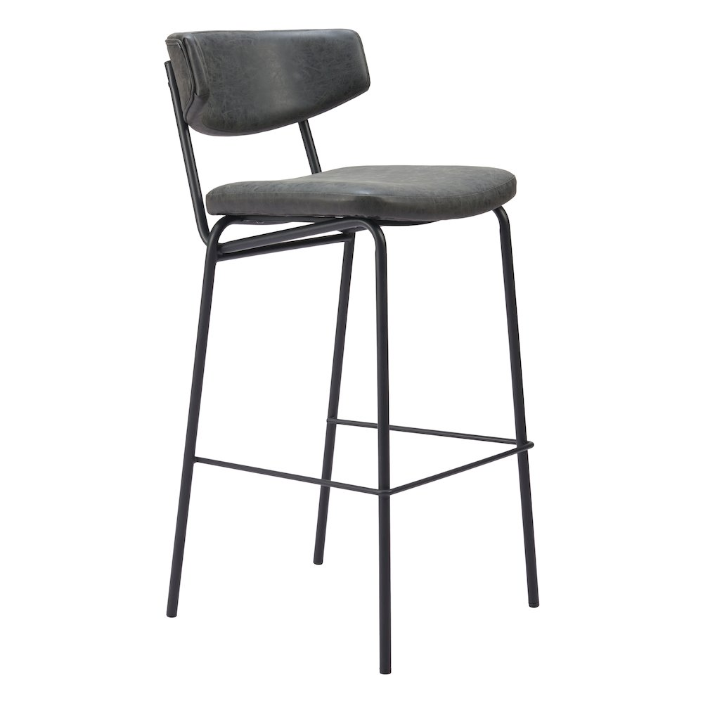 Set of two vintage black Charon barstools by Start2Finish, featuring sleek metal frames and cushioned seats for modern style.