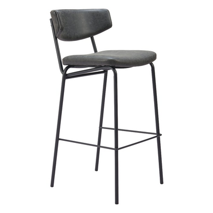 Set of two vintage black Charon barstools by Start2Finish, featuring sleek metal frames and cushioned seats for modern style.