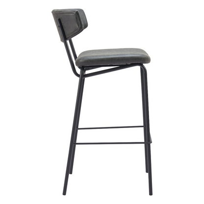 Set of two vintage black Charon barstools by Start2Finish featuring sleek metal frames and cushioned seats.