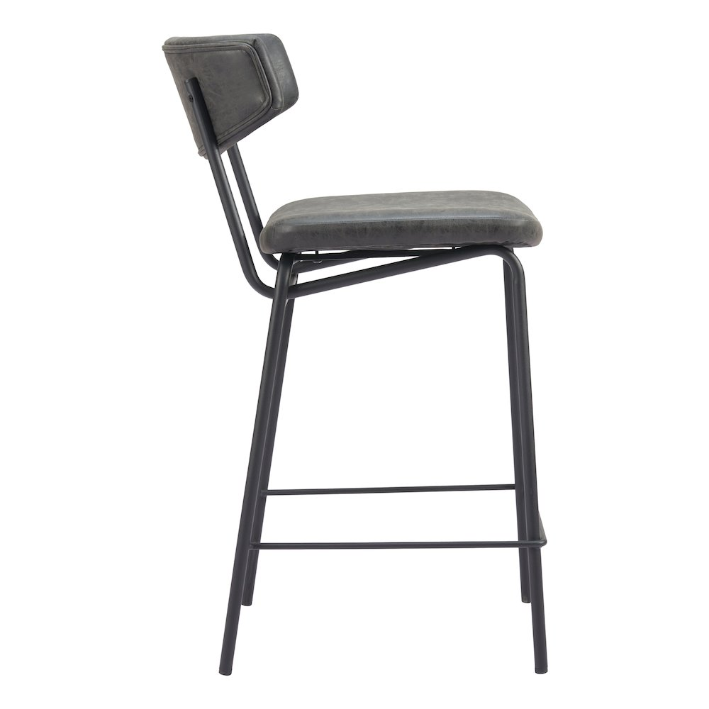 Set of two vintage black Charon counter stools by Start2Finish, featuring metal frames and wooden seats for modern kitchen decor.