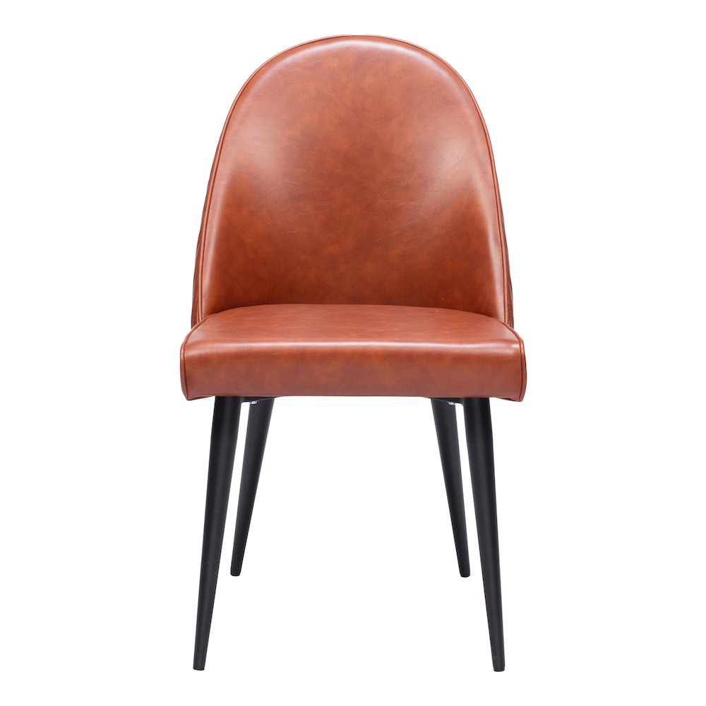 Pair of brown Silloth armless dining chairs by Start2Finish, showcasing sleek wooden legs and comfortable upholstered seats.