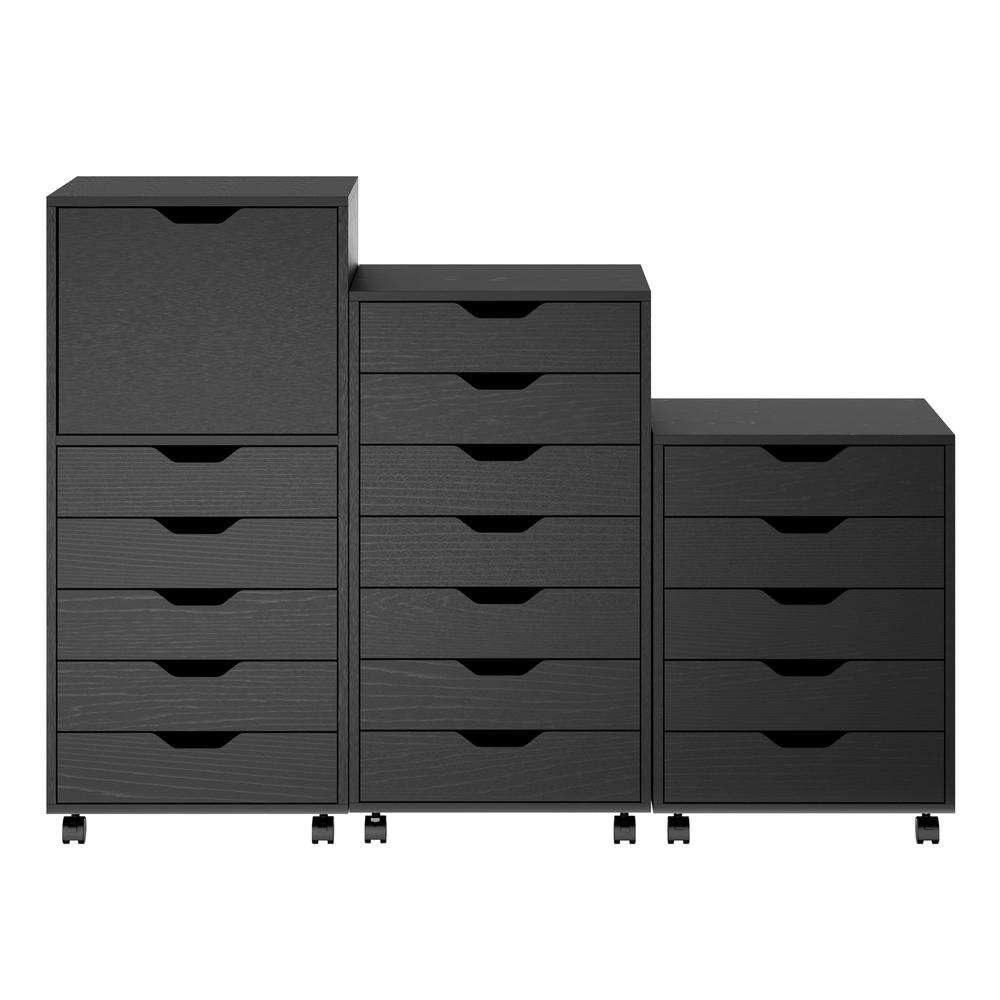 Start2Finish Halifax 3-Pc black storage cabinet set with multiple drawers, shown with open drawers and sleek black finish.