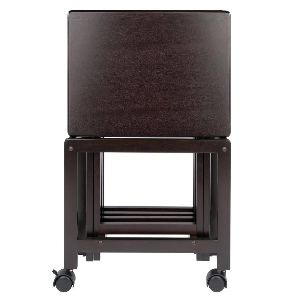 Allen 5-Pc Snack Table Set by Start2Finish featuring coffee-colored wooden tables with sleek, modern design for living spaces.
