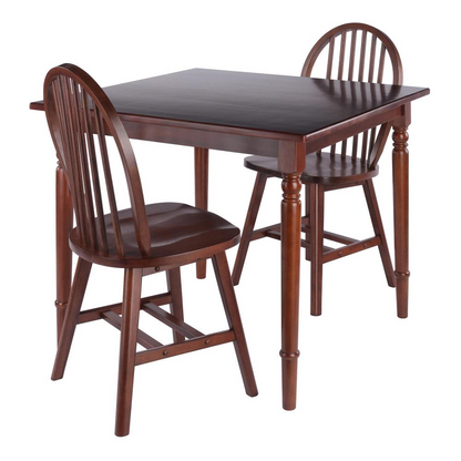 Walnut Mornay 3-piece dining table with Windsor chairs by Start2Finish, showcasing a stylish wooden furniture set for dining room decor.