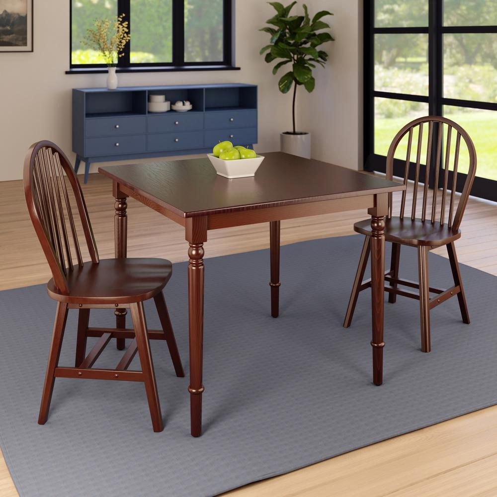 Walnut Mornay 3-piece dining table with Windsor chairs, showcasing a natural wood finish and classic design.