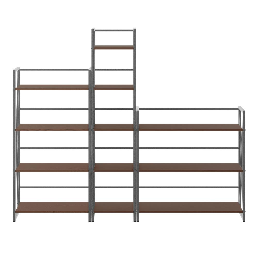 Start2Finish Isa 3-Piece Shelving Set in graphite and walnut with modern designs and sturdy wooden shelves.