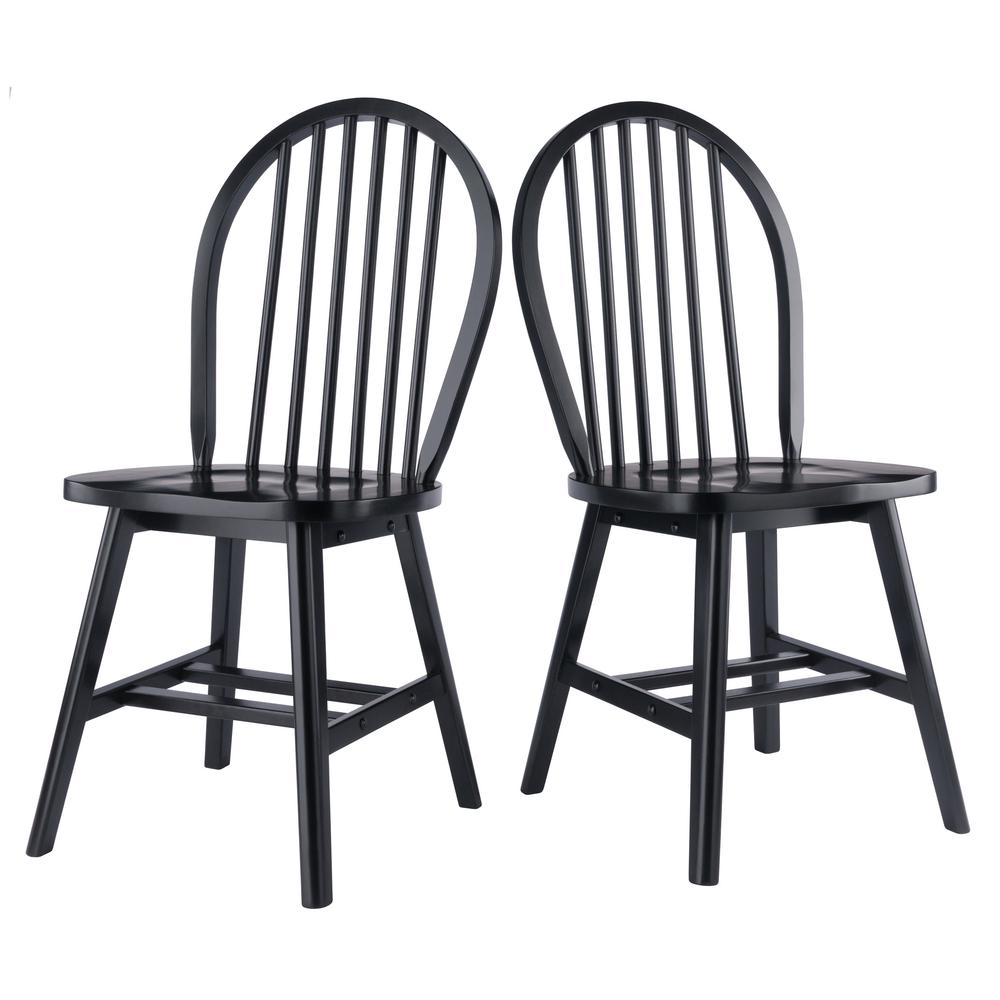Black Windsor 2-piece chair set by Start2Finish, showing two elegant wooden chairs with curved backs and cushioned seats.