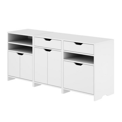 Start2Finish Nova 3-piece white storage cabinet set, modern furniture with multiple compartments for organized home storage
