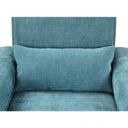 Valentina blue chenille chair with metal legs and matching throw pillow, stylish furniture piece by Start2Finish.