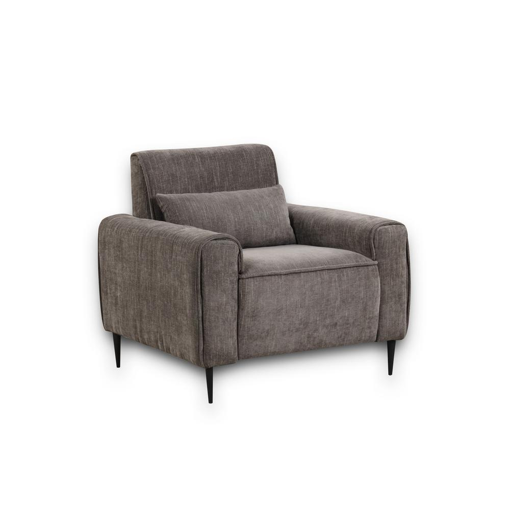 Valentina gray chenille chair with metal legs and matching throw pillow, stylish furniture piece for modern living spaces
