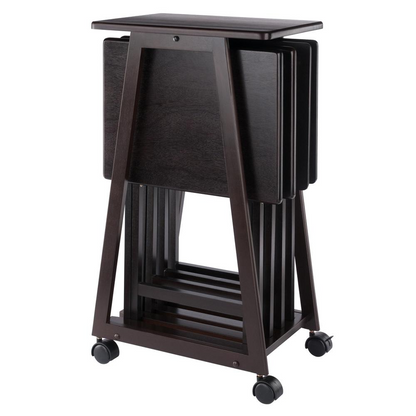Start2Finish Adriel 5-Pc snack table set with coffee-colored wooden tables and chairs, perfect for casual dining and entertaining.