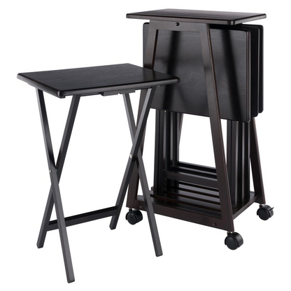 Start2Finish Adriel 5-Pc Snack Table Set with coffee-colored tables and matching stools for versatile living room or lounge use.