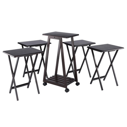 Start2Finish Adriel 5-Pc Snack Table Set in coffee finish with round tabletops and sturdy legs, perfect for casual dining and snacks.