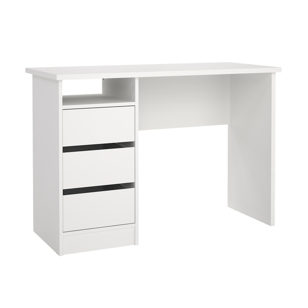 White Wes Home Office Writing Desk with 3 drawers and open shelf by Start2Finish, featuring a clean modern design.