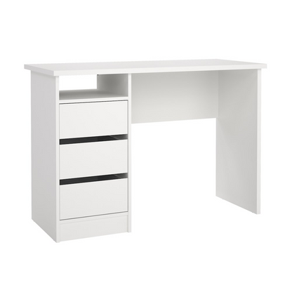 White Wes Home Office Writing Desk with 3 drawers and open shelf by Start2Finish, featuring a clean modern design.