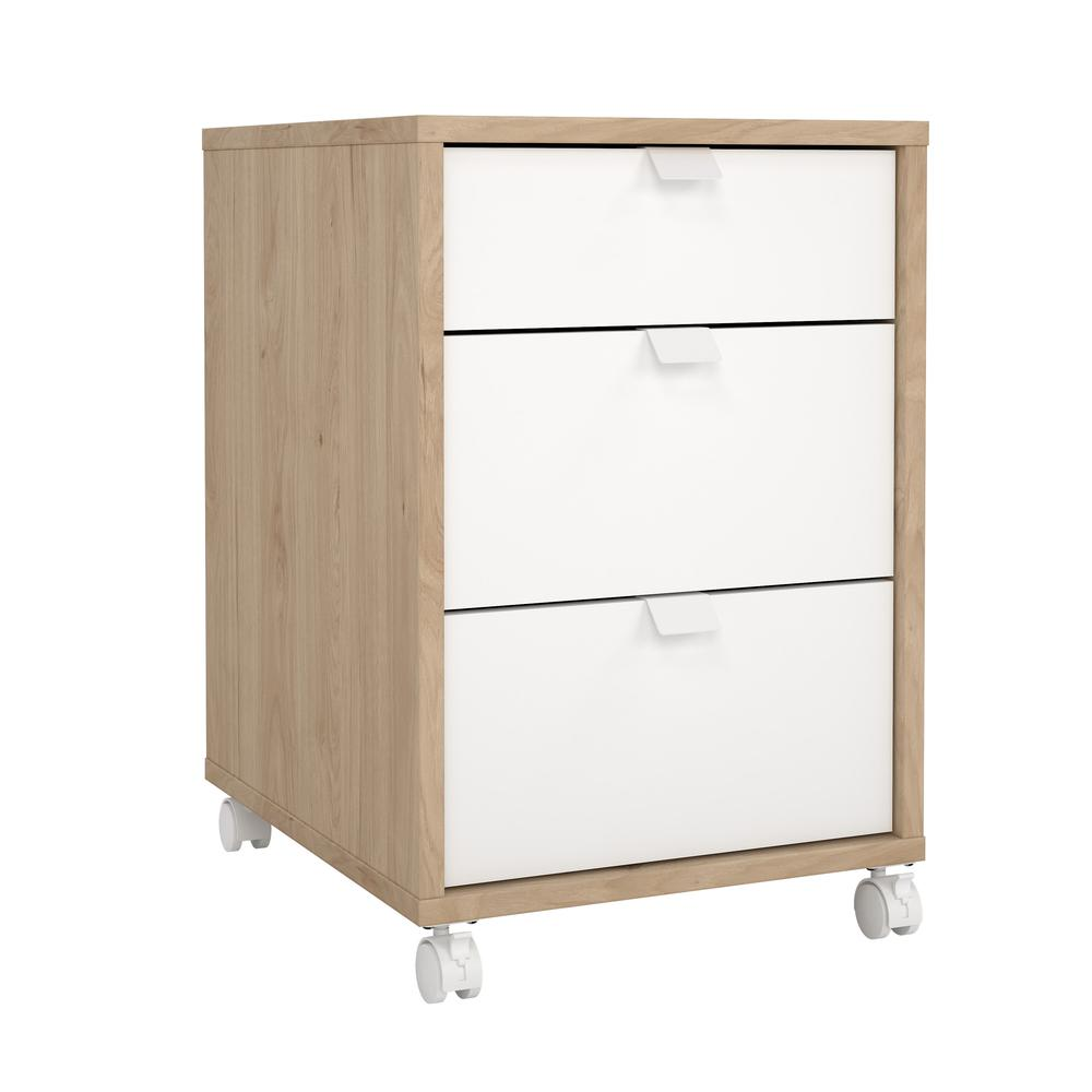 Start2Finish Sign 3 Drawer Mobile Cabinet in Jackson Hickory and White, featuring durable wood construction and sleek design
