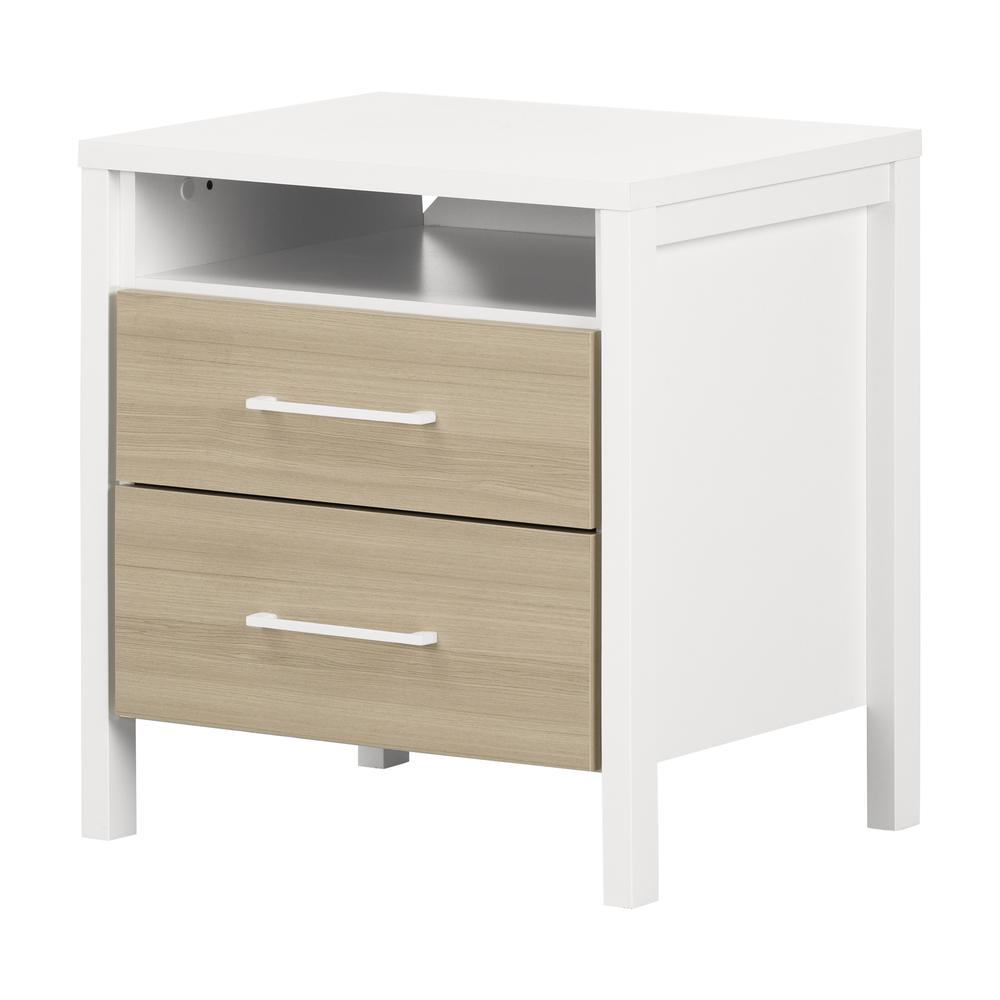 White Munich 2-Drawer Nightstand with soft elm finish, modern furniture piece with sleek drawers and clean design.