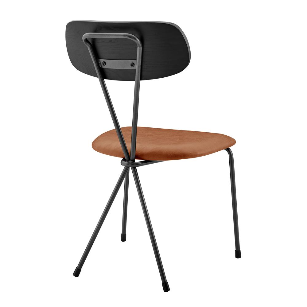 Set of four Start2Finish Elise PU dining side chairs with beige upholstery and wooden legs, arranged around a dining table.