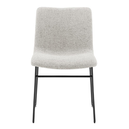 Pair of Bruce chenille dining side chairs by Start2Finish with plush upholstered seats and wooden legs.