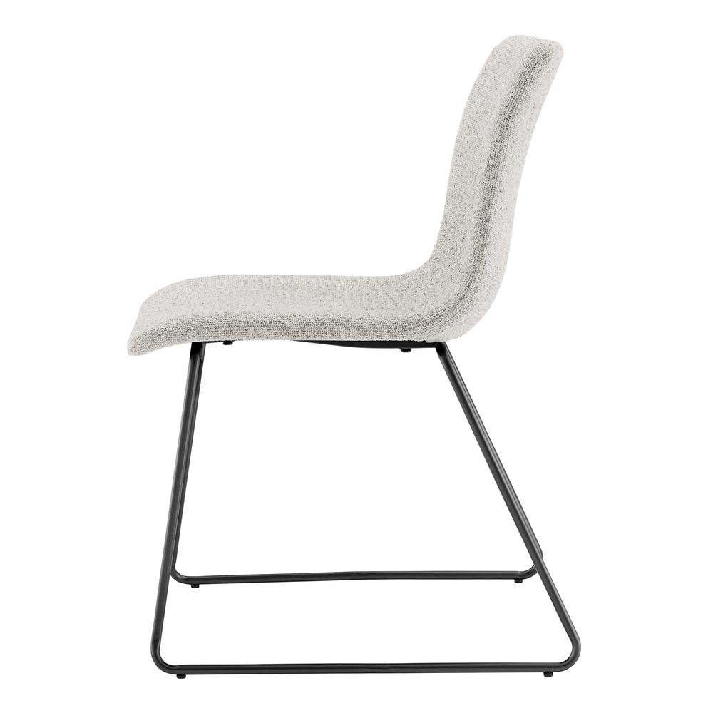 Set of two Bruce Chenille dining side chairs by Start2Finish with plush fabric upholstery and sleek wooden legs.
