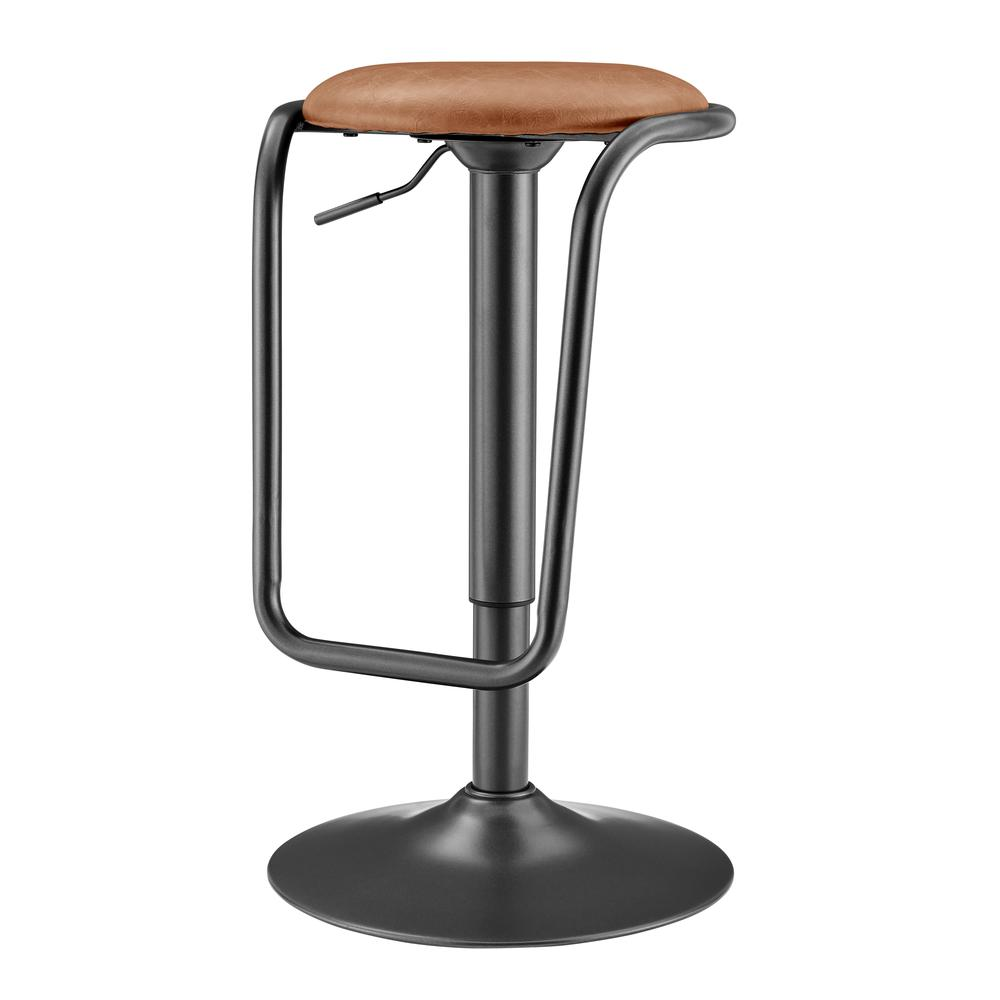 Pair of Elijah PU Gaslift Bar Stools by Start2Finish with black upholstered seats and chrome-finished bases.