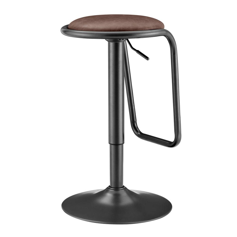 Pair of Elijah PU Gaslift Bar Stools by Start2Finish with dark wooden legs and black upholstered seats, modern furniture for kitchen or bar area.