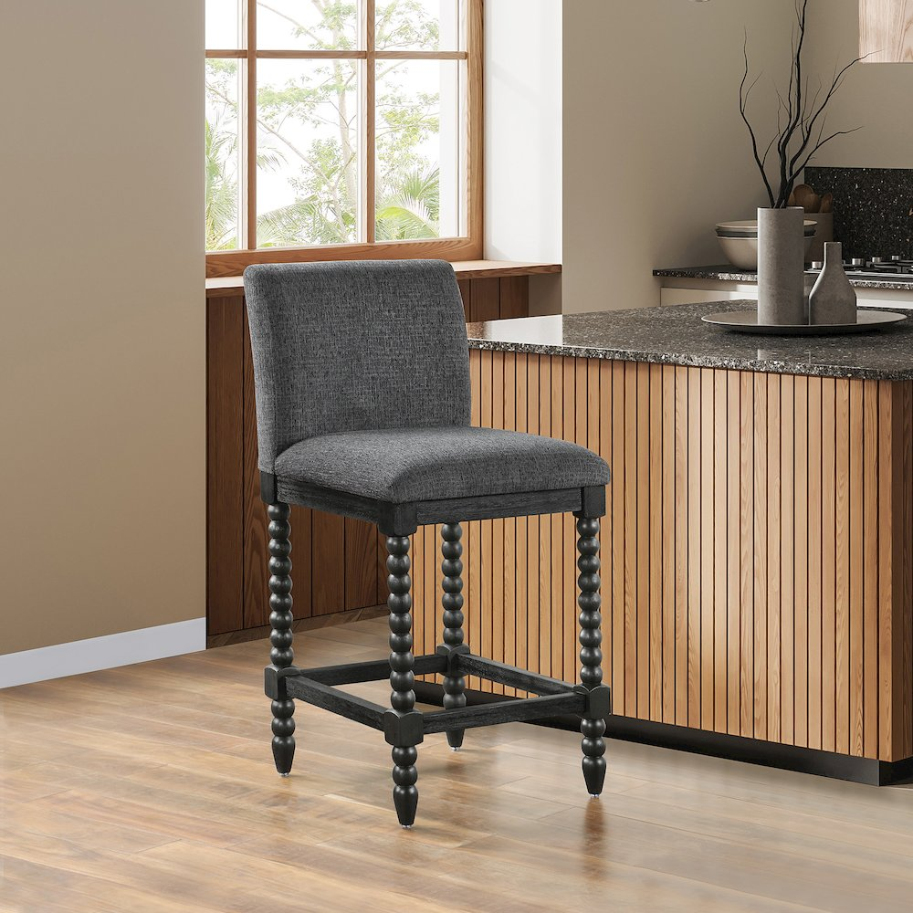 Start2Finish Eliza 26-inch spindle counter stool with wooden legs and spindle backrest, ideal for modern kitchen or bar seating.