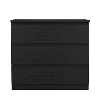 Scottsdale 3 Drawer Chest by Start2Finish in black woodgrain finish, showcasing sleek wooden furniture with three spacious drawers.