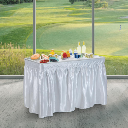 Start2Finish outdoor folding beverage ice cooler table with sturdy surface and foldable design for outdoor gatherings.
