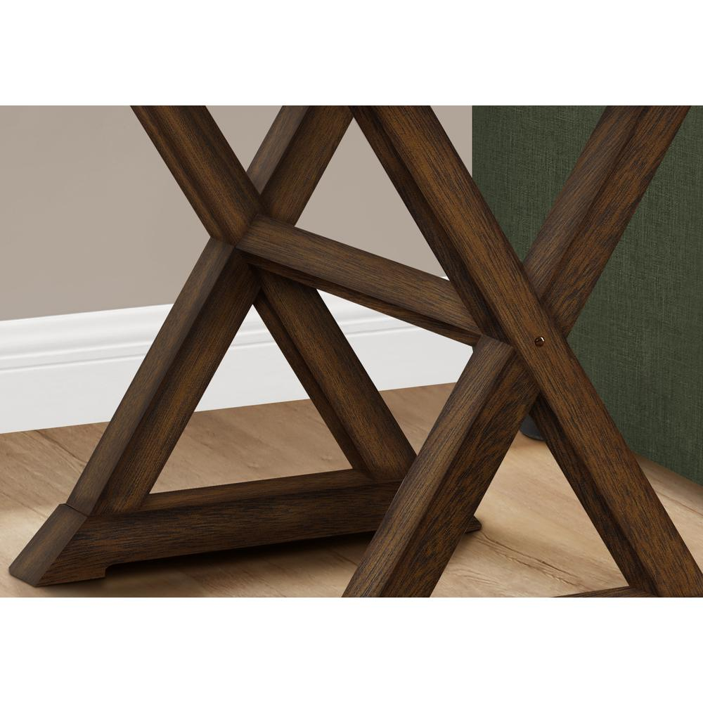 Square accent table with lamp, brown veneer finish, transitional style, by Start2Finish, showing the tabletop and lamp shade.
