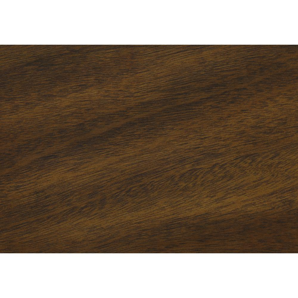 Square brown veneer accent table with lamp, featuring a transitional style and clean design.