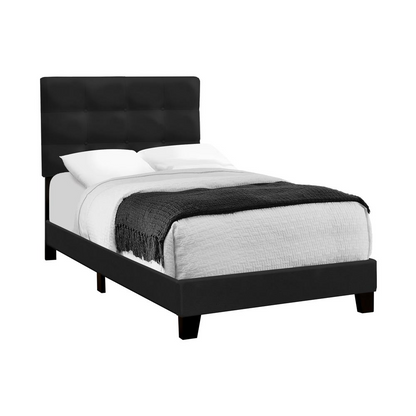 Black velvet twin size upholstered bed frame from Start2Finish, featuring a transitional style with a sleek, modern design.