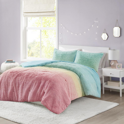 Start2Finish Ombre Shaggy Faux Fur Comforter Set in soft, plush bedding with a gradient ombre design for cozy bedroom decor.