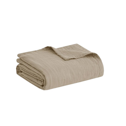 Start2Finish lightweight cotton gauze blanket in tan color, soft and breathable 100% cotton fabric for cozy comfort.